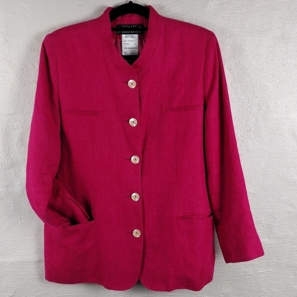 Harve Bernard Petites Pink Linen Long Sleeve Single Breast Button Classic Blazer - Picture 16 of 16